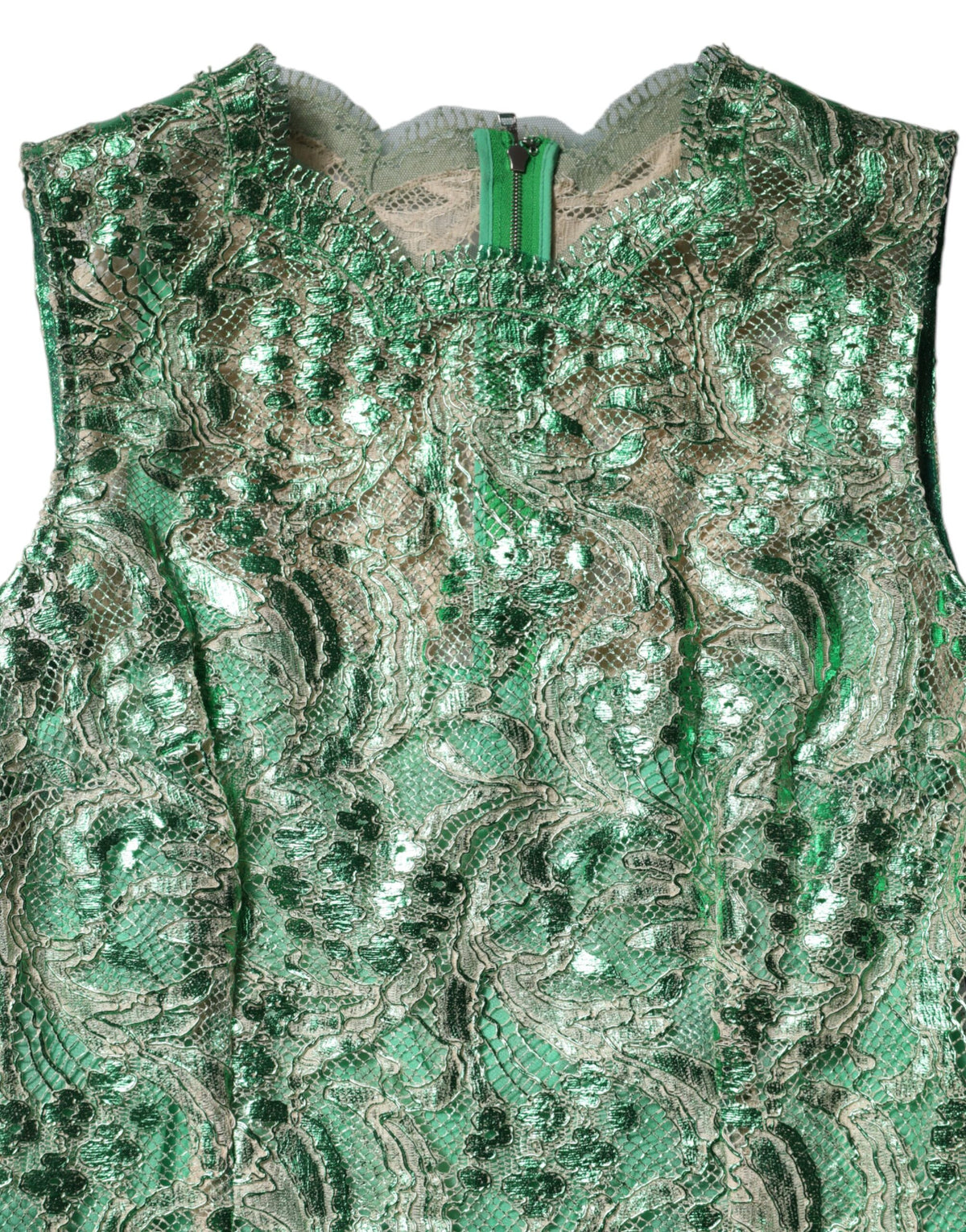 Dolce & Gabbana Women's Sheath Round Neck Cotton Silk Lace & Viscose Midi Dress - Green Floral