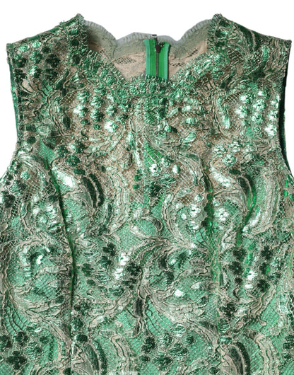 Dolce & Gabbana Women's Sheath Round Neck Cotton Silk Lace & Viscose Midi Dress - Green Floral