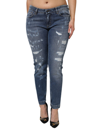 Dolce & Gabbana Women's Skinny Slim Low Rise Stretch Denim Cotton Jeans - Blue