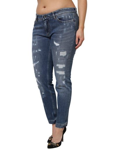 Dolce & Gabbana Women's Skinny Slim Low Rise Stretch Denim Cotton Jeans - Blue