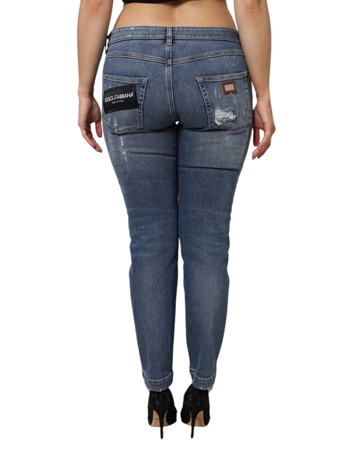 Dolce & Gabbana Women's Skinny Slim Low Rise Stretch Denim Cotton Jeans - Blue