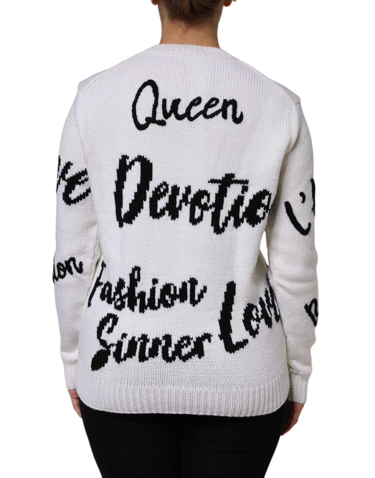 Dolce & Gabbana Women's Crew Neck Virgin Wool Sweater - Black White