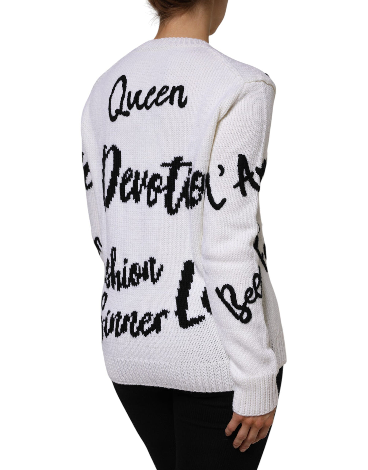 Dolce & Gabbana Women's Crew Neck Virgin Wool Sweater - Black White