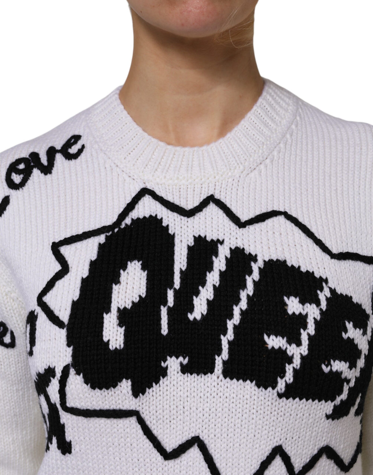 Dolce & Gabbana Women's Crew Neck Virgin Wool Sweater - Black White