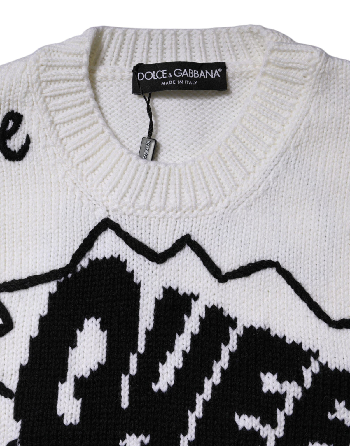 Dolce & Gabbana Women's Crew Neck Virgin Wool Sweater - Black White