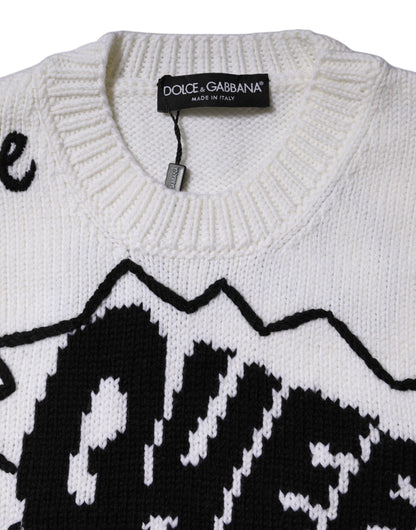 Dolce & Gabbana Women's Crew Neck Virgin Wool Sweater - Black White