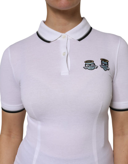 Dolce & Gabbana White Cotton Short Sleeves Collared Polo Top