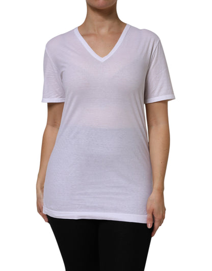 Dolce & Gabbana Women's Short-Sleeve V Neck Cotton T-Shirt - White