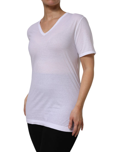 Dolce & Gabbana Women's Short-Sleeve V Neck Cotton T-Shirt - White