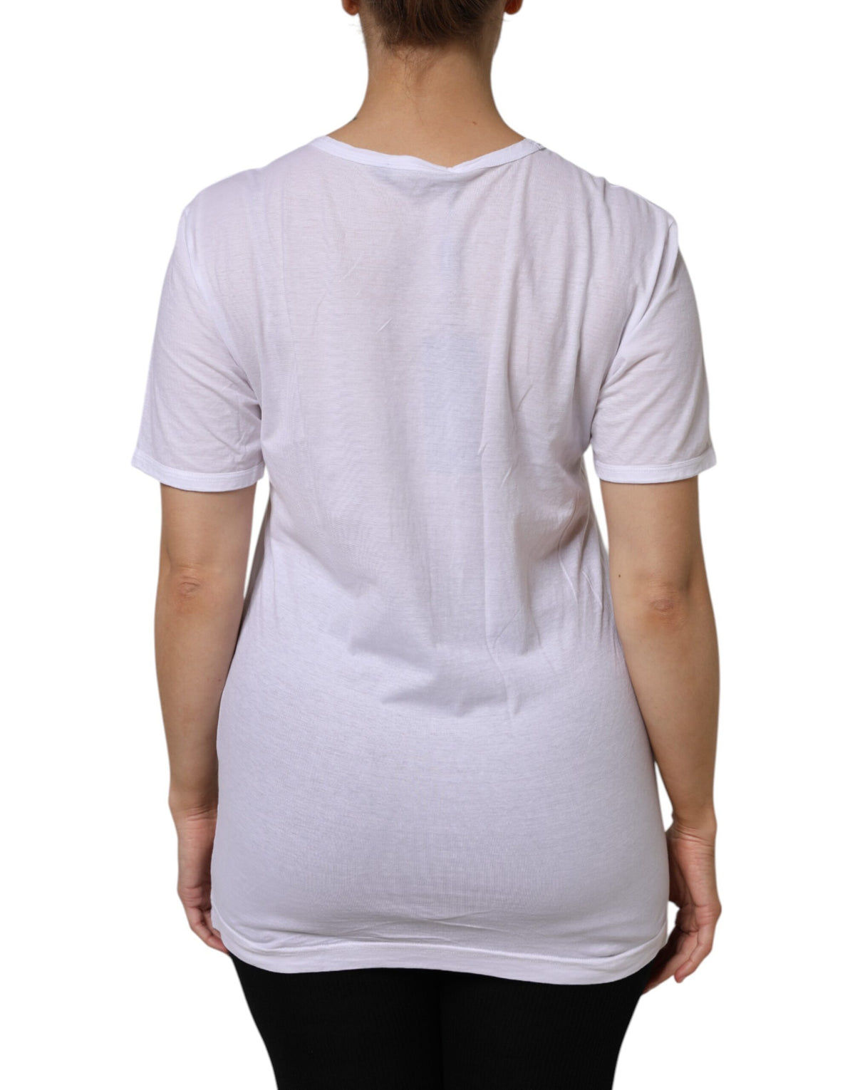 Dolce & Gabbana Women's Short-Sleeve V Neck Cotton T-Shirt - White