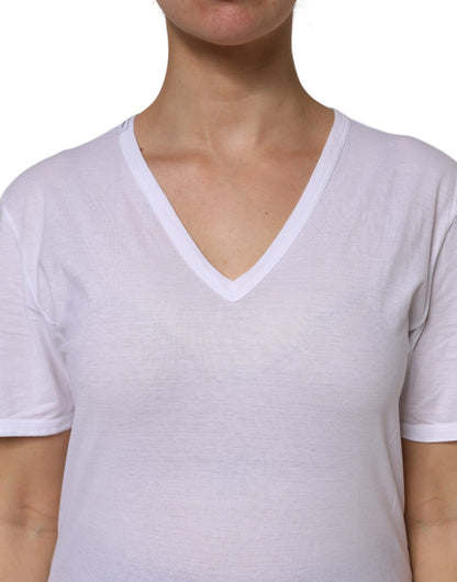 Dolce & Gabbana Women's Short-Sleeve V Neck Cotton T-Shirt - White