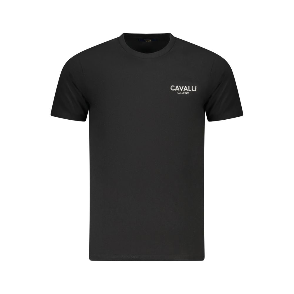 T-Shirt by Cavalli Class for men in cotton black & print showcases a unassuming silhouette, artfully detailed with a refined crew neckline and unassuming short-sleeve for a sophisticated, contemporary look.