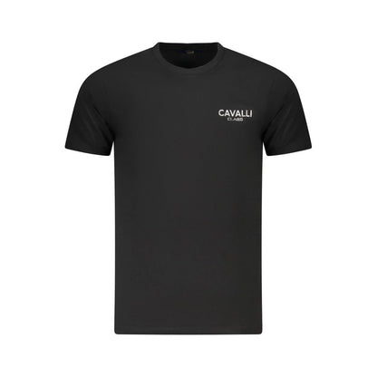 T-Shirt by Cavalli Class for men in cotton black & print showcases a unassuming silhouette, artfully detailed with a refined crew neckline and unassuming short-sleeve for a sophisticated, contemporary look.