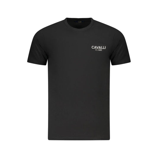 T-Shirt by Cavalli Class for men in cotton black & print showcases a unassuming silhouette, artfully detailed with a refined crew neckline and unassuming short-sleeve for a sophisticated, contemporary look.