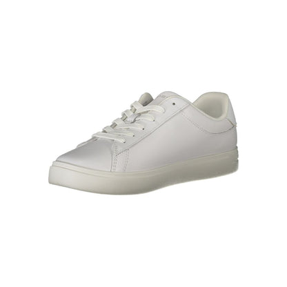 Sneakers by Tommy Hilfiger for women in polyester polyethylene leather white & signature presents a sumptuous silhouette, artfully capturing the essence of the Women's Casual Polyester Polyethylene Leather Sneakers with its sumptuous casual style design.