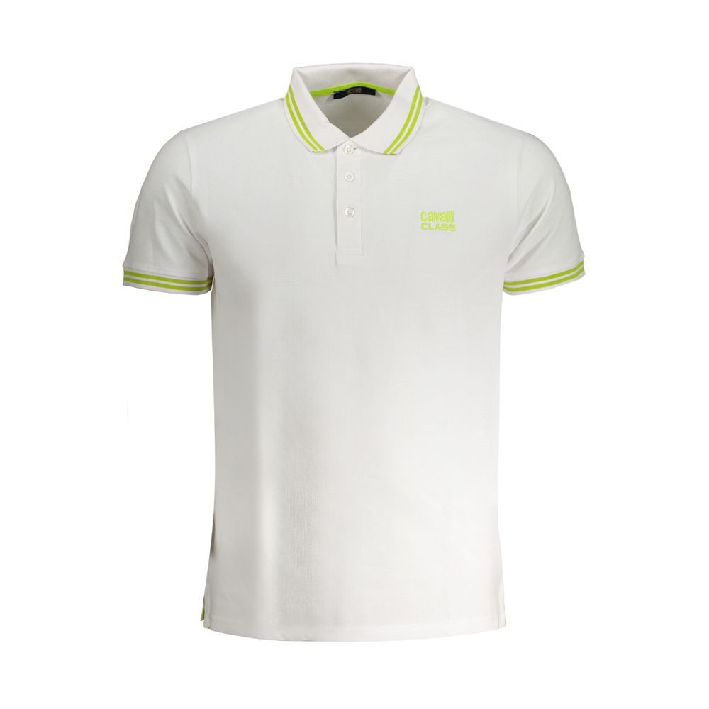 Polo Shirt by Cavalli Class for men in cotton white & signature presents a crisp silhouette, artfully detailed with a crisp and crisp .