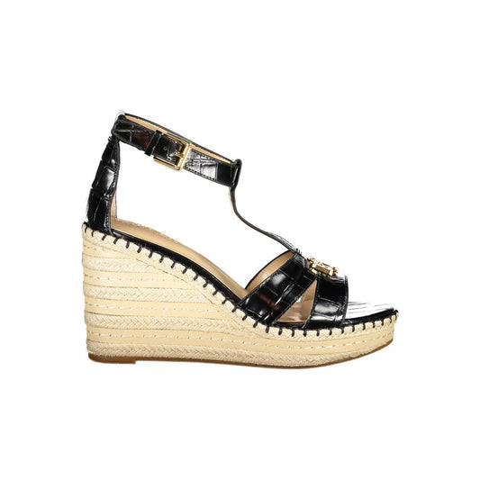 Wedge Ankle Strap Sandals by Ralph Lauren for women in polyester polyurethane leather black features an effortlessly chic silhouette from the Women's Polyester Polyurethane Leather Wedge Ankle Strap Sandals collection, showcasing a effortlessly chic wedge and elegant .