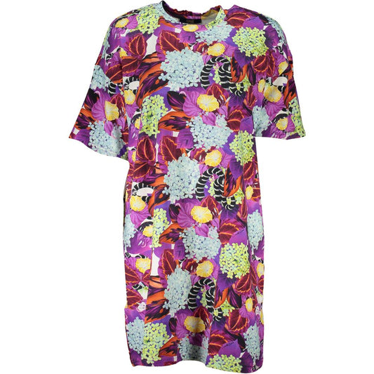 Cavalli Class Purple Floral Cotton T-Shirt Dress