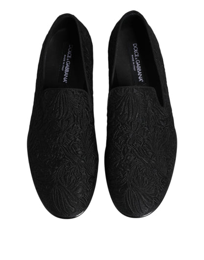 Dolce & Gabbana Black Jacquard Slip On Loafers Formal Shoes