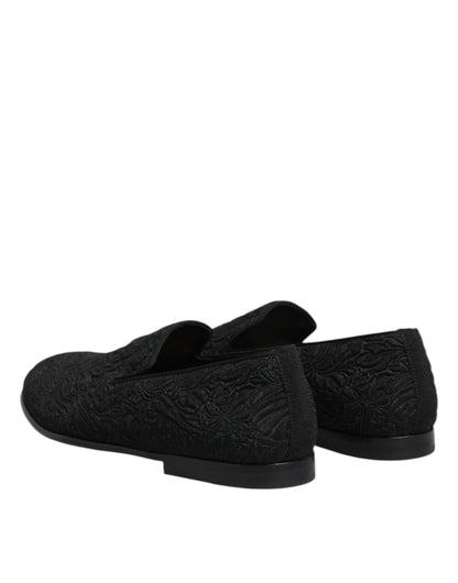 Dolce & Gabbana Black Jacquard Slip On Loafers Formal Shoes