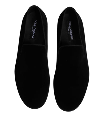 Dolce & Gabbana Men's Silk Velvet Cotton Viscose & Leather Loafer Slip-On Shoes - Black
