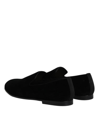 Dolce & Gabbana Men's Silk Velvet Cotton Viscose & Leather Loafer Slip-On Shoes - Black