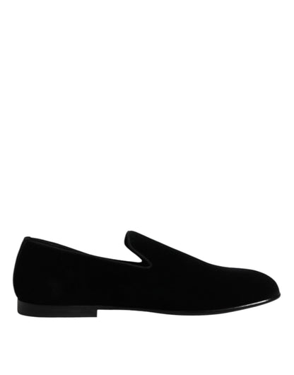 Dolce & Gabbana Men's Silk Velvet Cotton Viscose & Leather Loafer Slip-On Shoes - Black