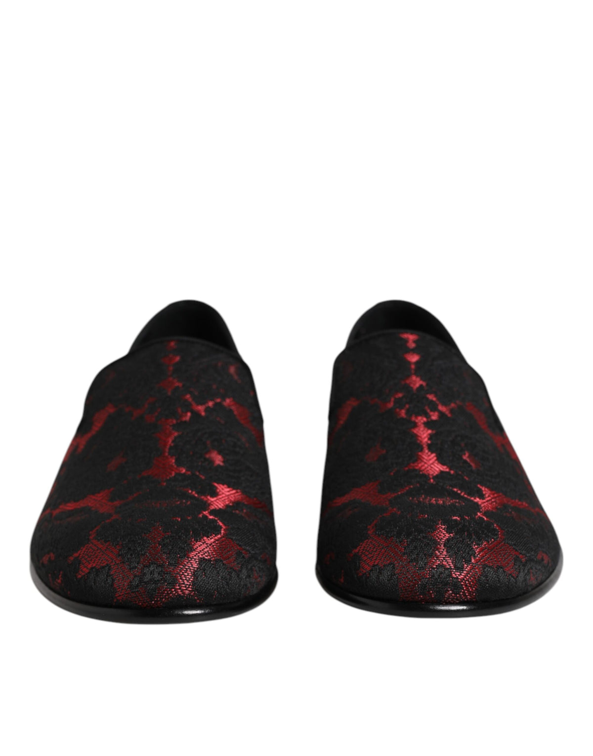 Dolce & Gabbana Men's Leather Loafer Slip-On Shoes - Black Red Jacquard