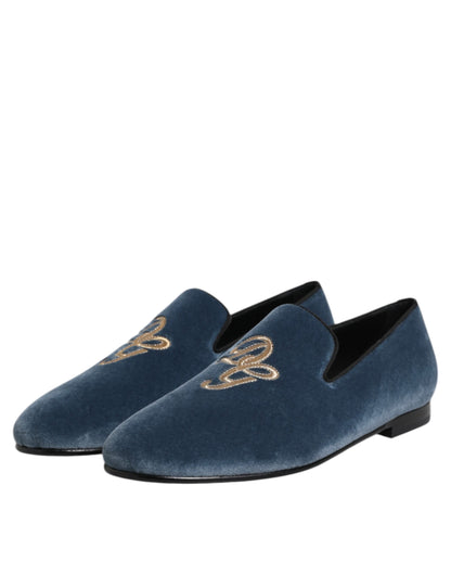 Dolce & Gabbana Men's Leather & Velvet Loafer Shoes - Blue
