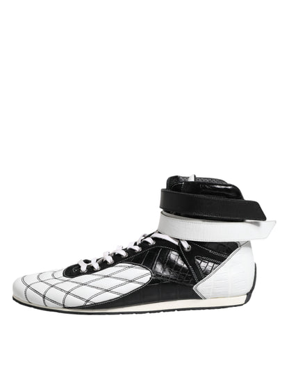 Dolce & Gabbana Black White Leather High Top Sneakers Shoes