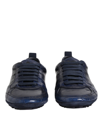 Dolce & Gabbana Men's Low Top Crocodile Skin Leather & Rubber Sneakers - Dark Blue