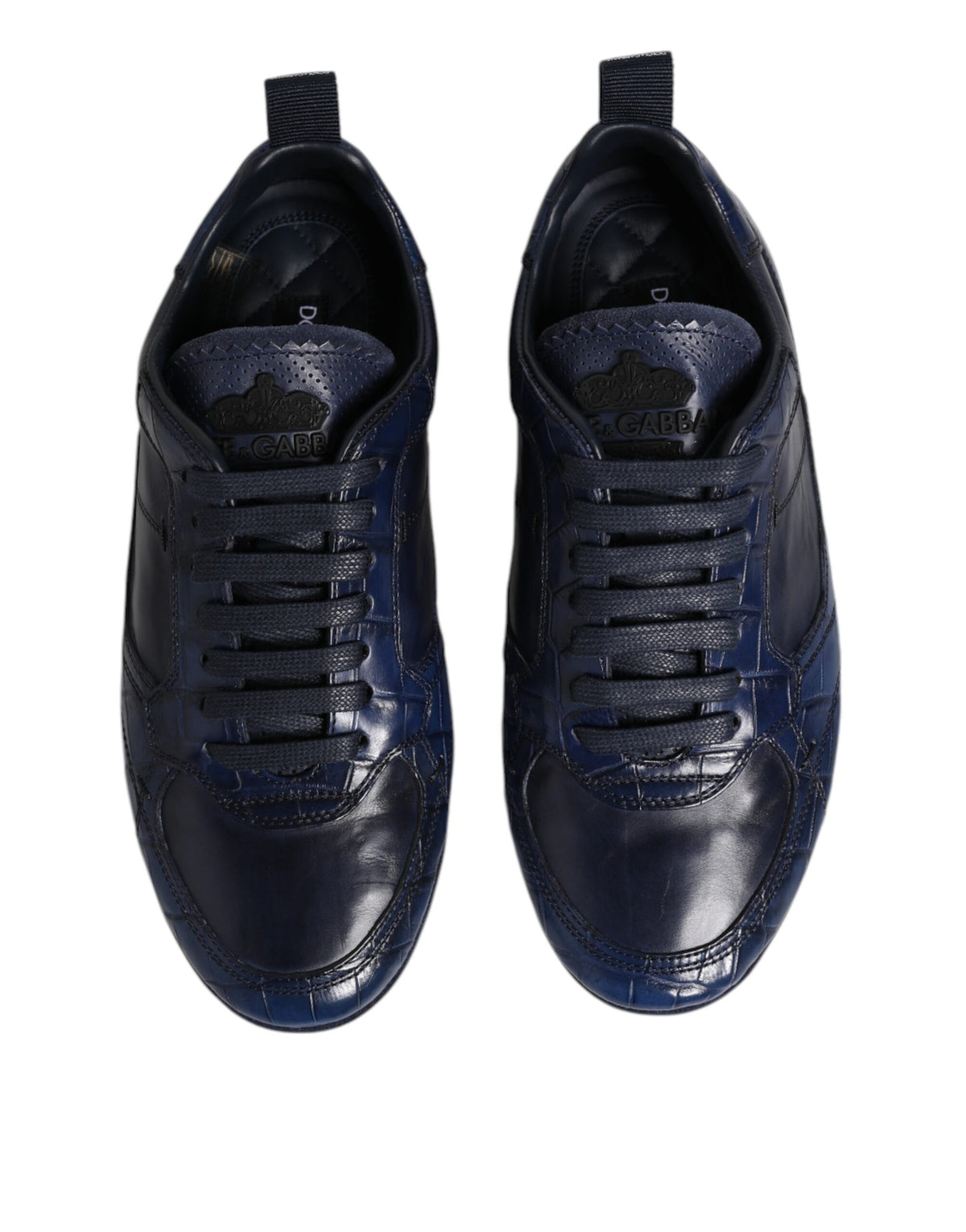 Dolce & Gabbana Men's Low Top Crocodile Skin Leather & Rubber Sneakers - Dark Blue