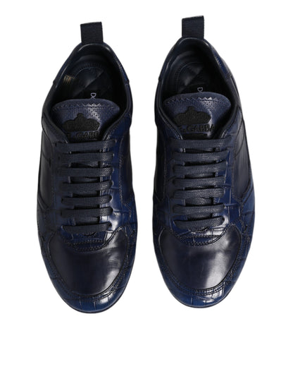 Dolce & Gabbana Men's Low Top Crocodile Skin Leather & Rubber Sneakers - Dark Blue