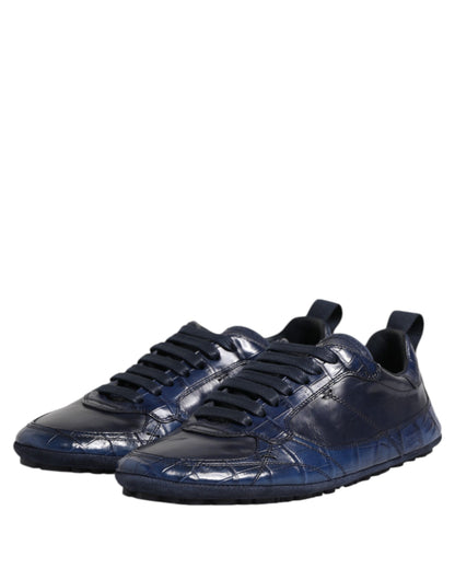 Dolce & Gabbana Men's Low Top Crocodile Skin Leather & Rubber Sneakers - Dark Blue