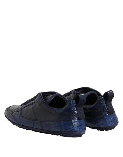 Dolce & Gabbana Men's Low Top Crocodile Skin Leather & Rubber Sneakers - Dark Blue