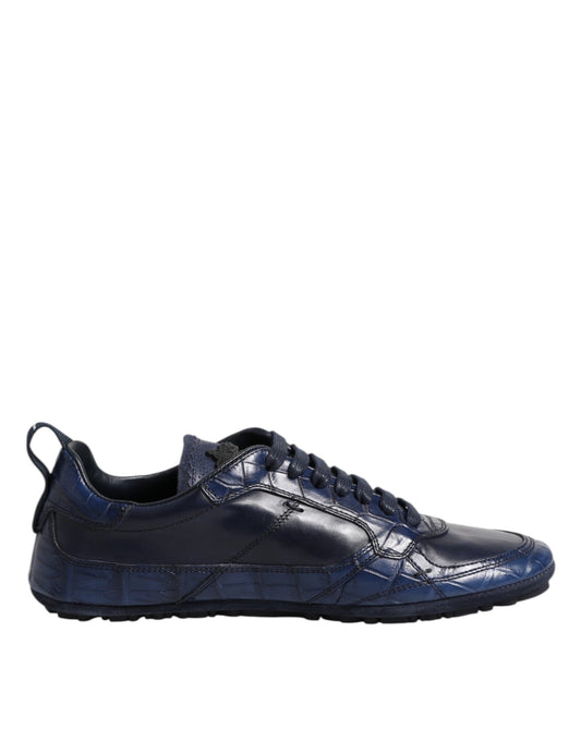Dolce & Gabbana Men's Low Top Crocodile Skin Leather & Rubber Sneakers - Dark Blue