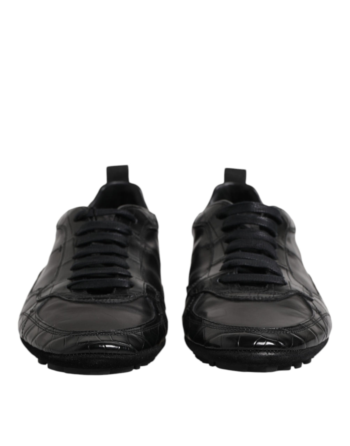 Dolce & Gabbana Men's Low Top Calfskin Crocodile Leather & Rubber Sneakers - Black