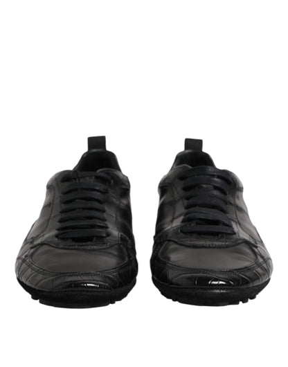 Dolce & Gabbana Men's Low Top Calfskin Crocodile Leather & Rubber Sneakers - Black
