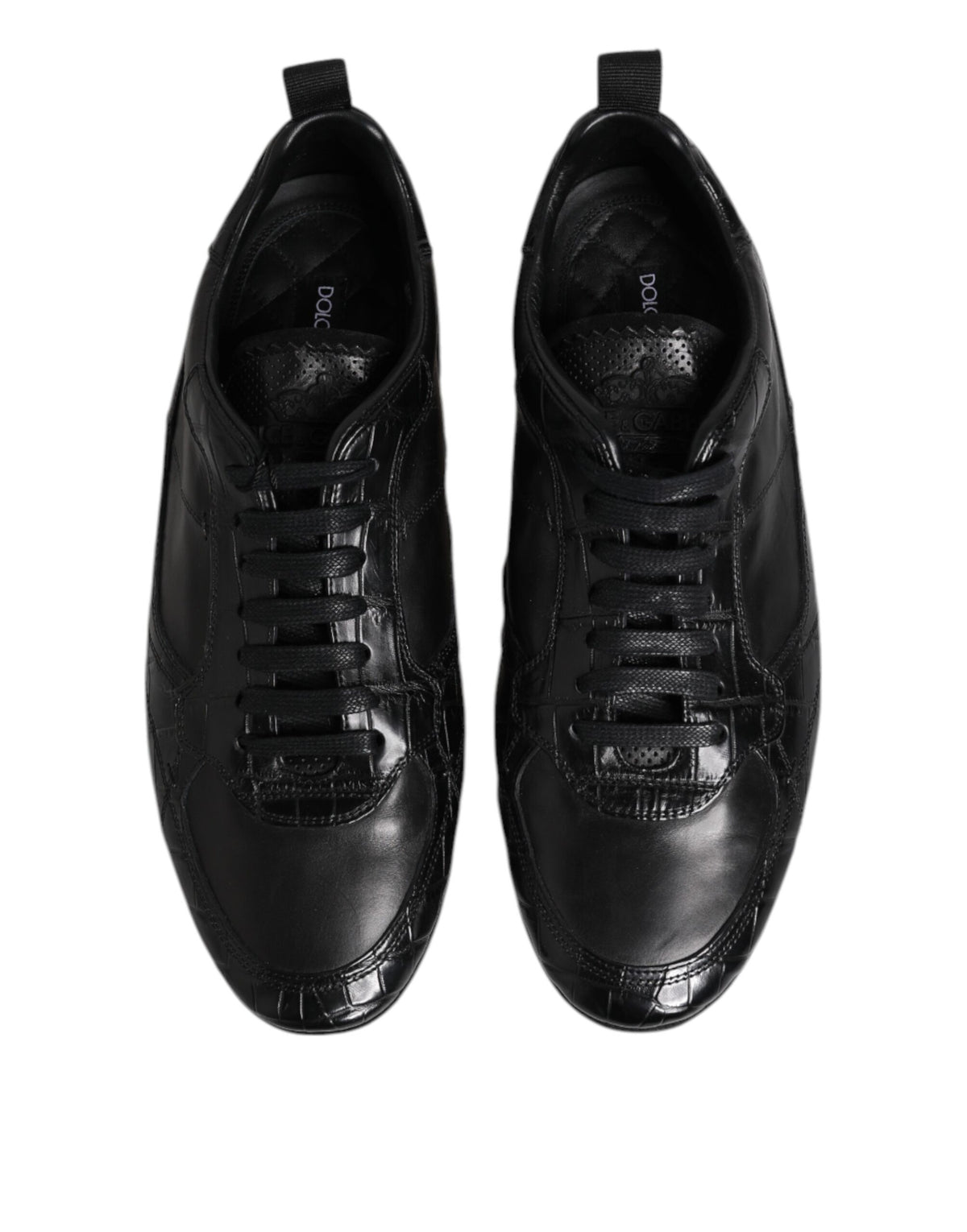 Dolce & Gabbana Men's Low Top Calfskin Crocodile Leather & Rubber Sneakers - Black