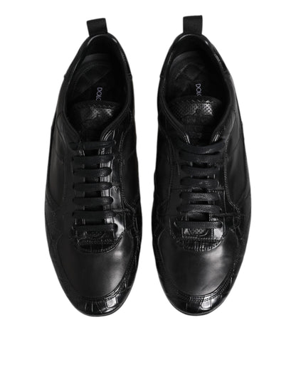 Dolce & Gabbana Men's Low Top Calfskin Crocodile Leather & Rubber Sneakers - Black