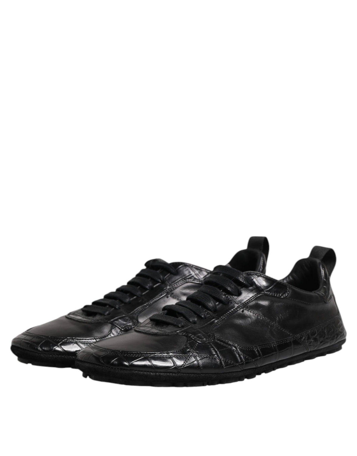Dolce & Gabbana Men's Low Top Calfskin Crocodile Leather & Rubber Sneakers - Black
