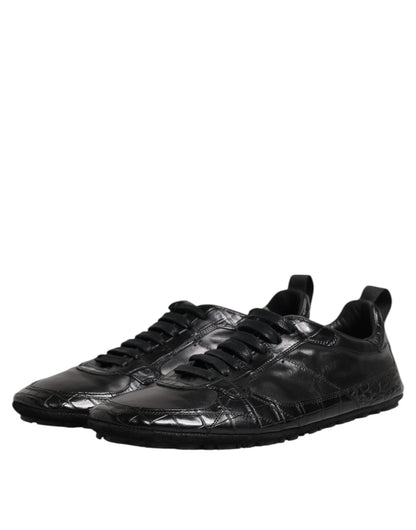 Dolce & Gabbana Men's Low Top Calfskin Crocodile Leather & Rubber Sneakers - Black