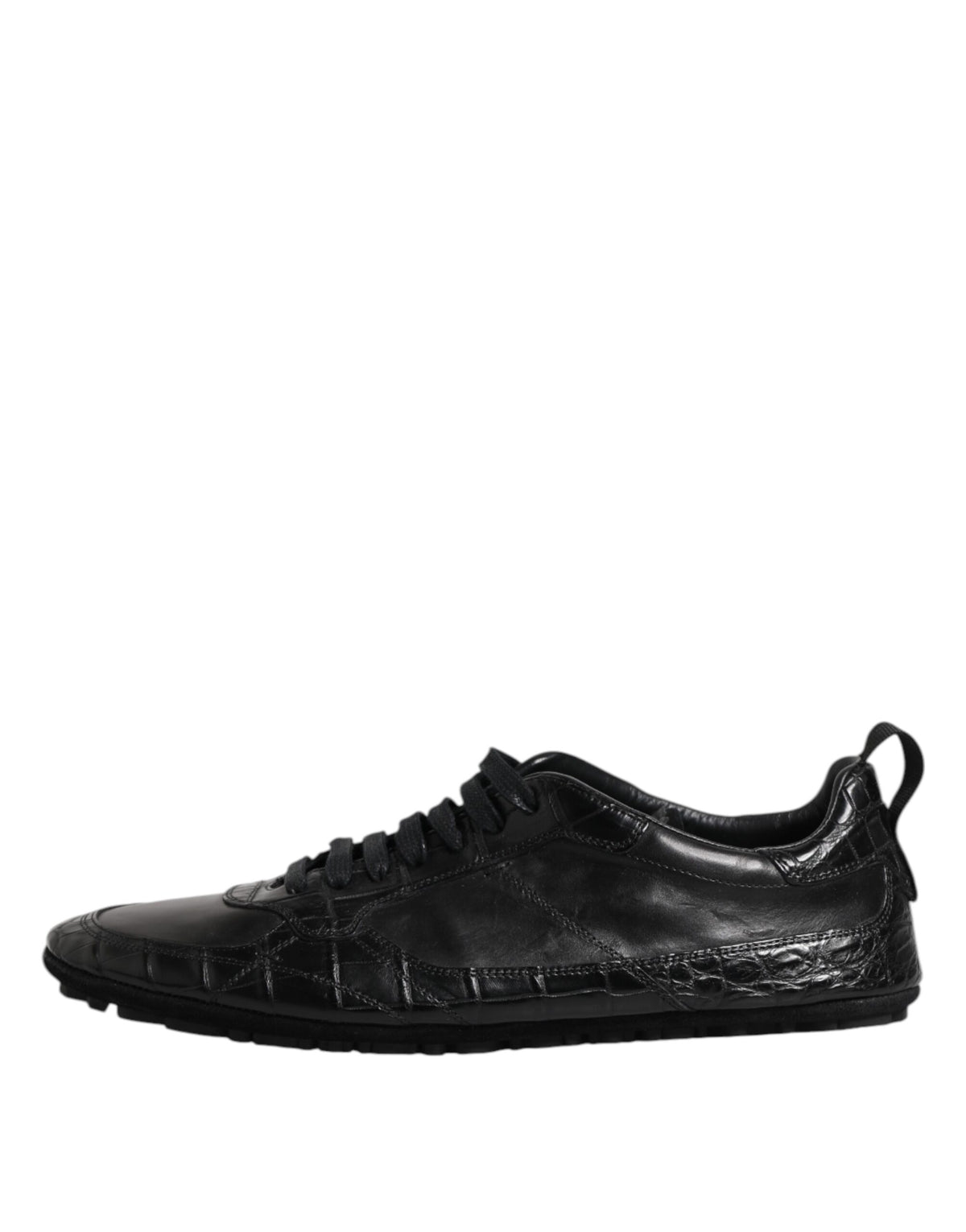 Dolce & Gabbana Men's Low Top Calfskin Crocodile Leather & Rubber Sneakers - Black