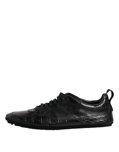 Dolce & Gabbana Men's Low Top Calfskin Crocodile Leather & Rubber Sneakers - Black