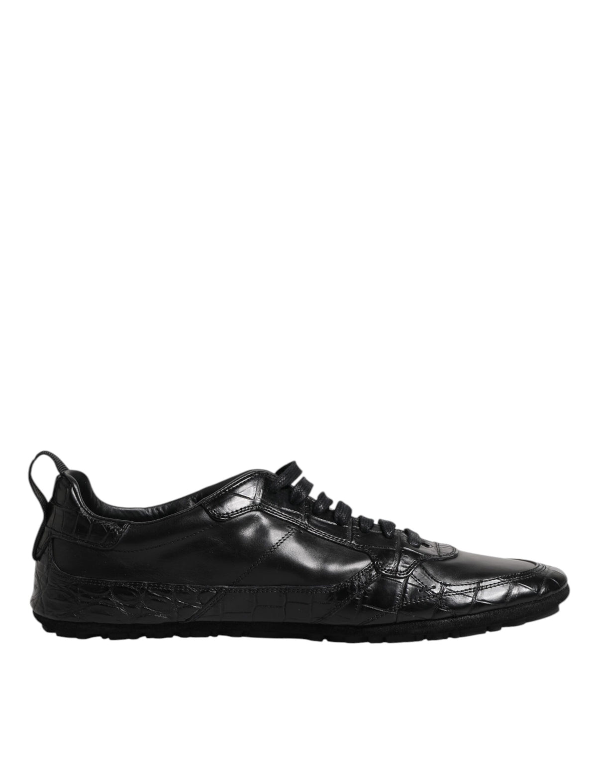 Dolce & Gabbana Men's Low Top Calfskin Crocodile Leather & Rubber Sneakers - Black