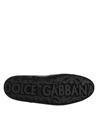 Dolce & Gabbana Men's Low Top Calfskin Crocodile Leather & Rubber Sneakers - Black