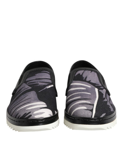 Dolce & Gabbana Men's Low Top Slip On Cotton & Leather Sneakers - Black