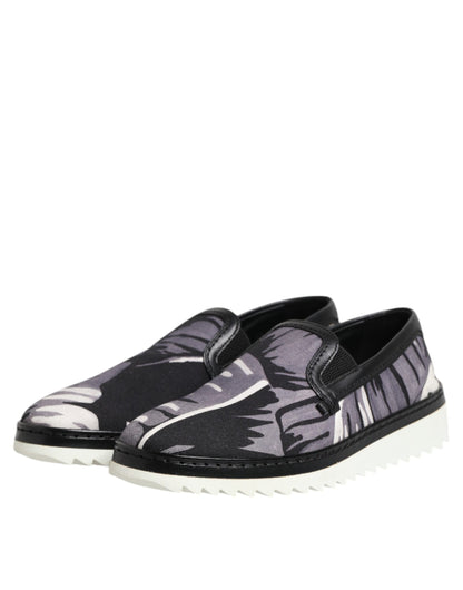 Dolce & Gabbana Men's Low Top Slip On Cotton & Leather Sneakers - Black