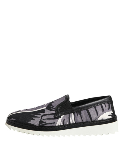 Dolce & Gabbana Men's Low Top Slip On Cotton & Leather Sneakers - Black