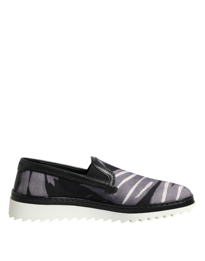 Dolce & Gabbana Men's Low Top Slip On Cotton & Leather Sneakers - Black